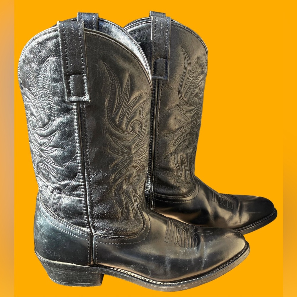 Laredo Men’s Size 10.5 D Black Leather Western Cowboy Boots Lea Vamp Fox 4240